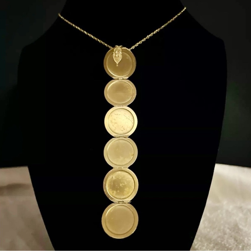 14K Gold Six [6] Round Picture Frame Charm Pendant + Rope Chain Necklace - Picture 9 of 16